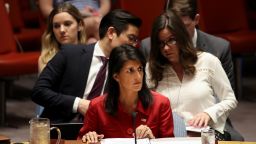 NEW YORK, NY - JULY 5: Nikki Haley, United States ambassador to the United Nations, looks on during an emergency meeting of the U.N. Security Council at United Nations headquarters, July 5, 2017 in New York City.  The United States requested an emergency meeting of the U.N. Security Council after North Korea tested an intercontinental ballistic missile earlier this week. (Photo by Drew Angerer/Getty Images)