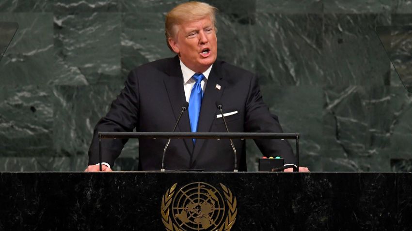 US President Donald Trump addresses the 72nd Annual UN General Assembly in New York on September 19, 2017. / AFP PHOTO / TIMOTHY A. CLARY (Photo credit should read TIMOTHY A. CLARY/AFP/Getty Images)