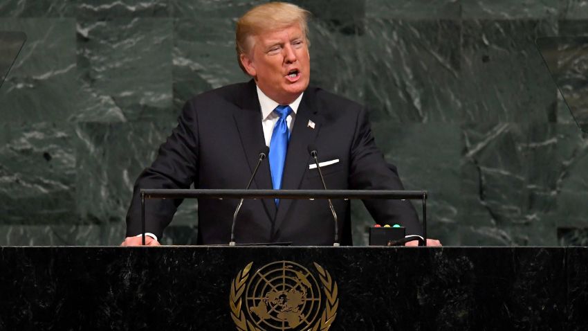 US President Donald Trump addresses the 72nd Annual UN General Assembly in New York on September 19, 2017. / AFP PHOTO / TIMOTHY A. CLARY        (Photo credit should read TIMOTHY A. CLARY/AFP/Getty Images)