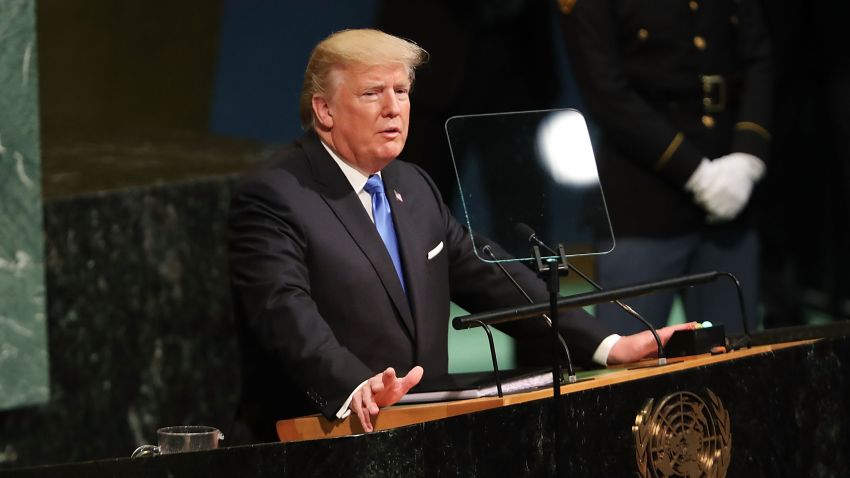 NEW YORK, NY - SEPTEMBER 19:  President Donald Trump speaks to world leaders at the 72nd United Nations (UN) General Assembly at UN headquarters in New York on September 19, 2017 in New York City. This is Trump's first appearance at the General Assembly where he addressed threats from Iran and North Korea among other global concerns.