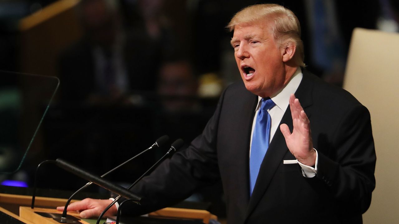 NEW YORK, NY - SEPTEMBER 19:  President Donald Trump speaks to world leaders at the 72nd United Nations (UN) General Assembly at UN headquarters in New York on September 19, 2017 in New York City. This is Trump's first appearance at the General Assembly where he addressed threats from Iran and North Korea among other global concerns.