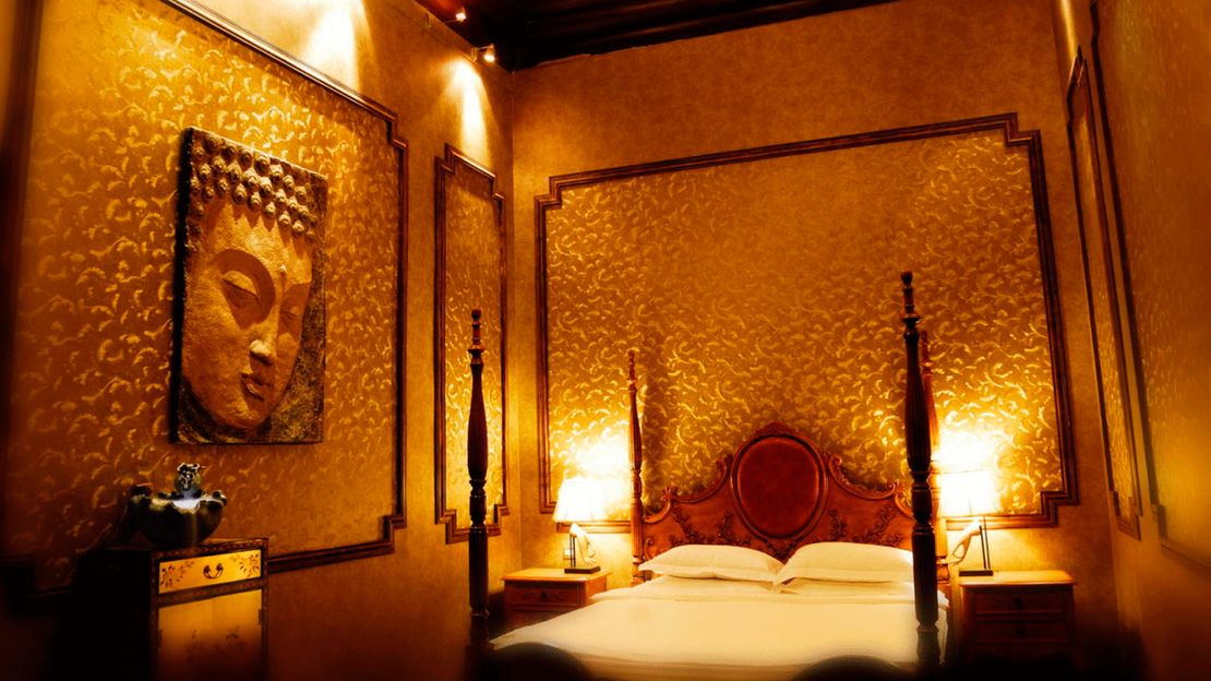 None of the eight rooms at Graceland Yard are quite the same, but all are decorated with  Buddhist-themed stylings.