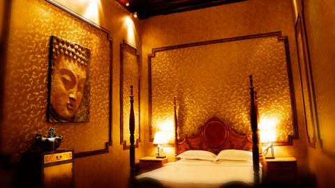 None of the eight rooms at Graceland Yard are quite the same, but all are decorated with  Buddhist-themed stylings.