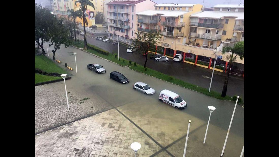 A street is flooded in Pointe-a-Pitre, on the French Caribbean island of Guadeloupe, on September 19.