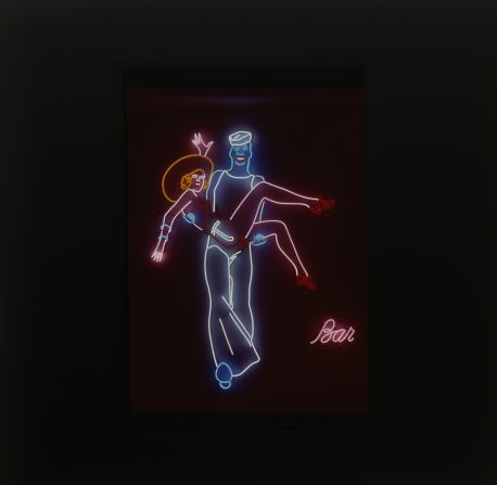 Art and the stores aesthetic played a huge part in the brand's overall success. Here a  sailor and a cowgirl neon that featured in the Fiorucci Amsterdam store where it was situated above the cocktail bar: