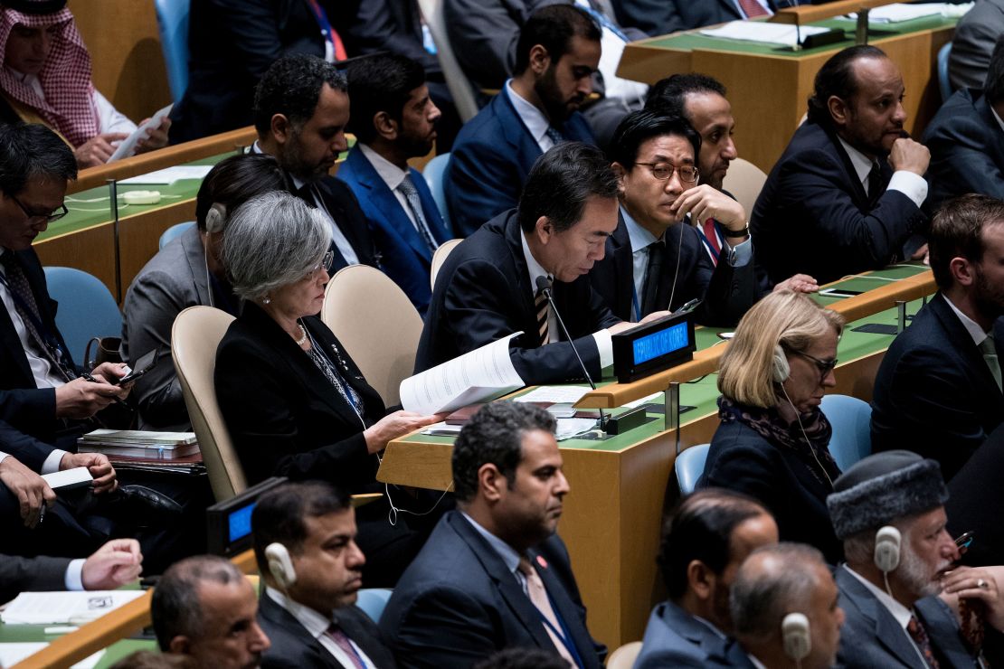 Delegates from South Korea at the UN on Tuesday.