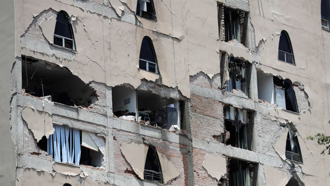 A building is damaged in Mexico City on September 19.