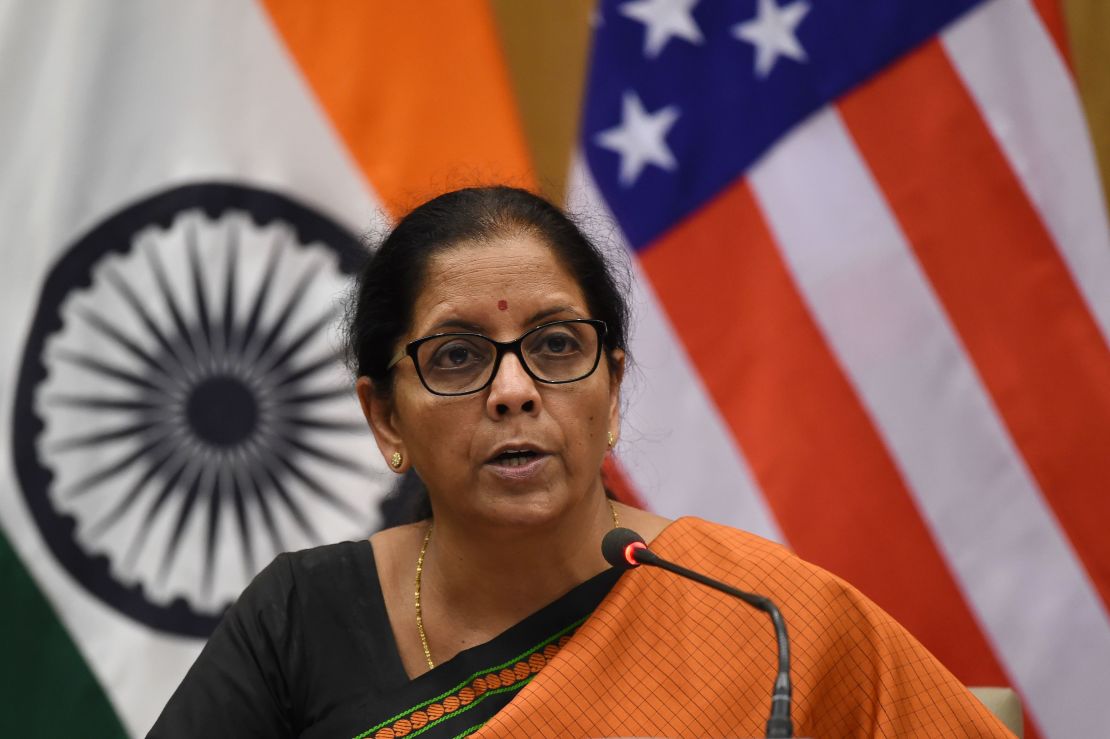 Nirmala Sitharaman, in her previous role as minister of commerce and industry, speaks during a joint press conference alongside the US Secretary of State John Kerry (not in shot), New Delhi, August 30, 2016.