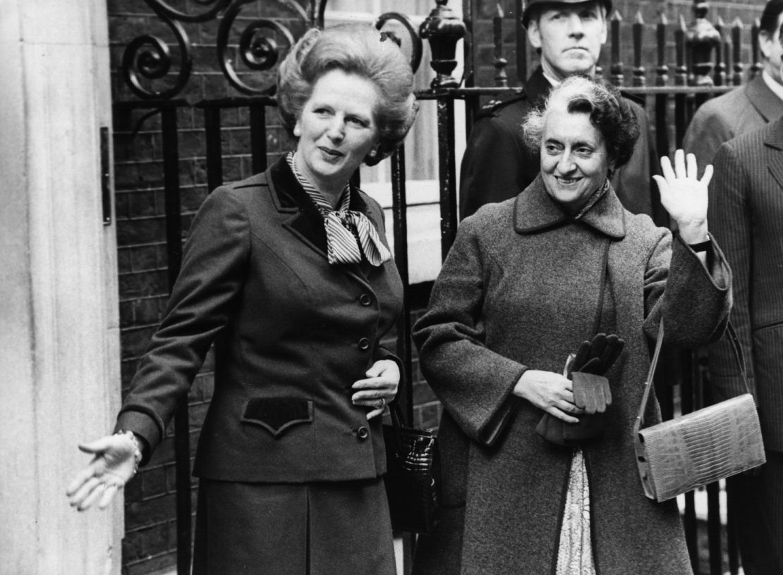 Indian Prime Minister Indira Gandhi meets British Conservative Prime Minister Margaret Thatcher during an official trip to London, March 22, 1982.