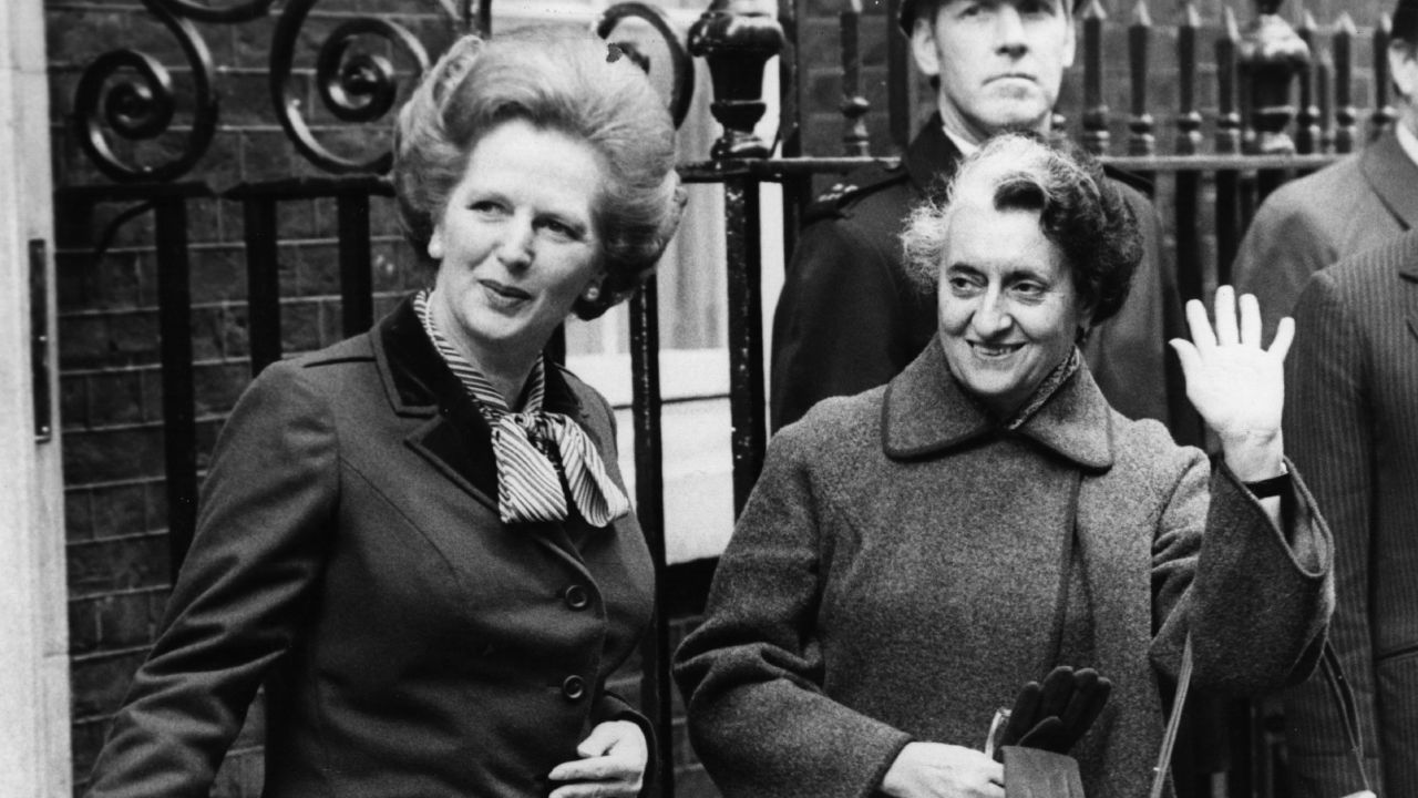 Indian Prime Minister Indira Gandhi meets British Conservative Prime Minister Margaret Thatcher during an official trip to London, March 22, 1982.