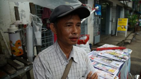 Bran San took time out from his job as a trishaw driver to watch Suu Kyi's speech live. 