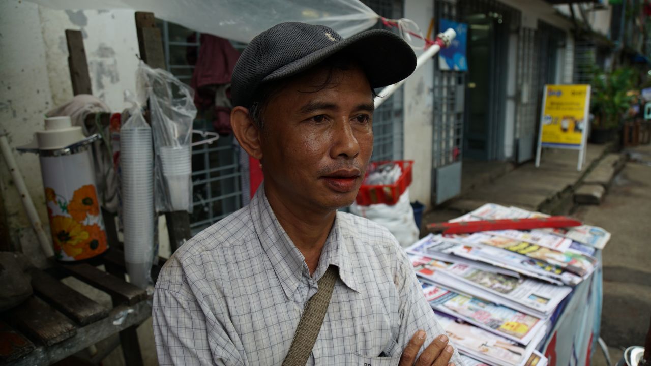 Bran San took time out from his job as a trishaw driver to watch Suu Kyi's speech live.