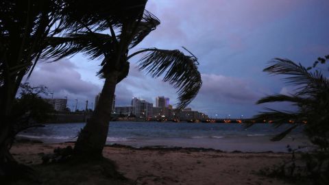 Palm trees blow in the wind late Tuesday in San Juan, Puerto Rico, where the governor warned that the island faced an "imminent danger" from Hurricane Maria.