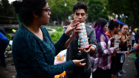 Volunteers arrange food and other donated supplies at a distribution point in Mexico City on September 20.