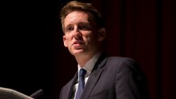 KANSAS CITY, MO - NOVEMBER 09: Jason Kander, Democratic candidate for U.S. Senate in Missouri, delivers his concession speech to supporters at Uptown Theater on November 9, 2016 in Kansas City, Missouri. 