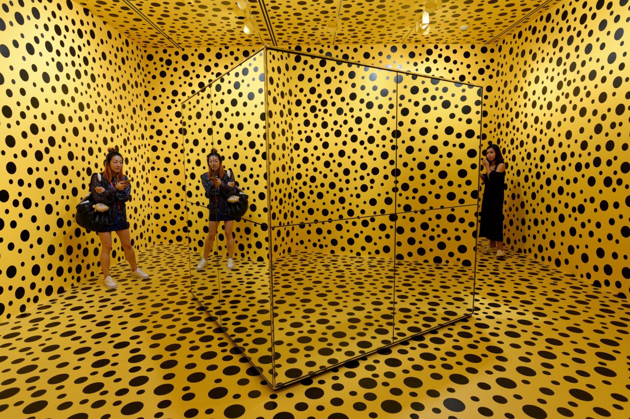 Inside an installation by Japanese artist Yayoi Kusuma at National Gallery Singapore.