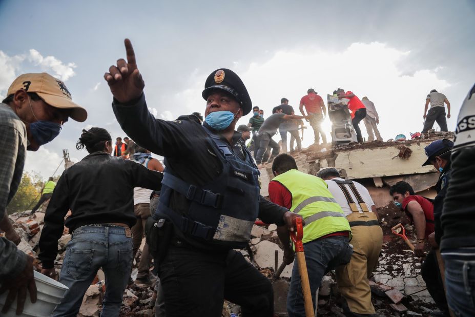 Recovery efforts take place at the collapse of a residential building in Mexico City on September 19. 