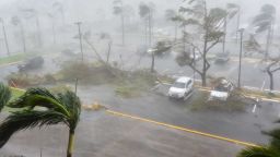 Trees are toppled in a parking lot at Roberto Clemente Coliseum in San Juan, Puerto Rico, on September 20, 2017, during the passage of the Hurricane Maria.Maria made landfall on Puerto Rico on Wednesday, pummeling the US territory after already killing at least two people on its passage through the Caribbean. The US National Hurricane Center warned of "large and destructive waves" as Maria came ashore near Yabucoa on the southeast coast. / AFP PHOTO / HECTOR RETAMAL        (Photo credit should read HECTOR RETAMAL/AFP/Getty Images)