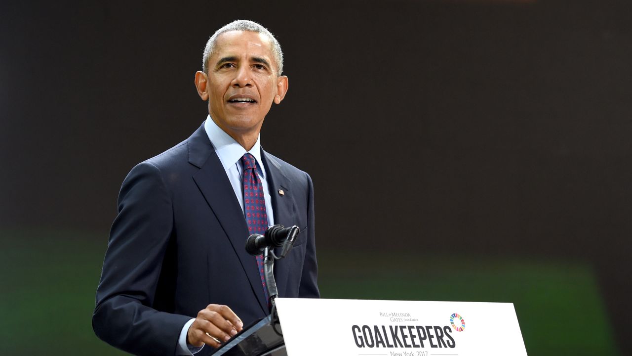 President Barack Obama speaks at Goalkeepers 2017, at Jazz at Lincoln Center on September 20, 2017 in New York City. 