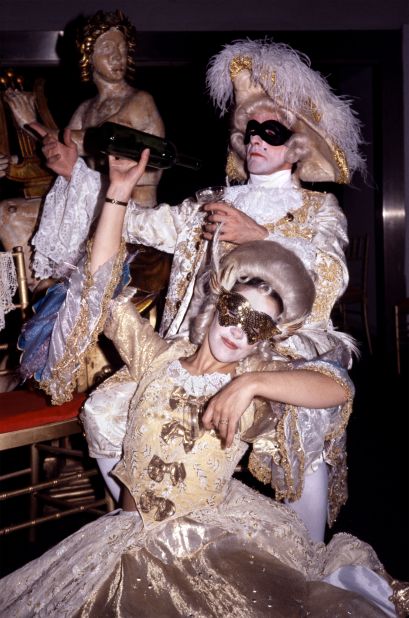 Costumed entertainers at a 1978 poster hosted by designer Karl Lagerfeld. 