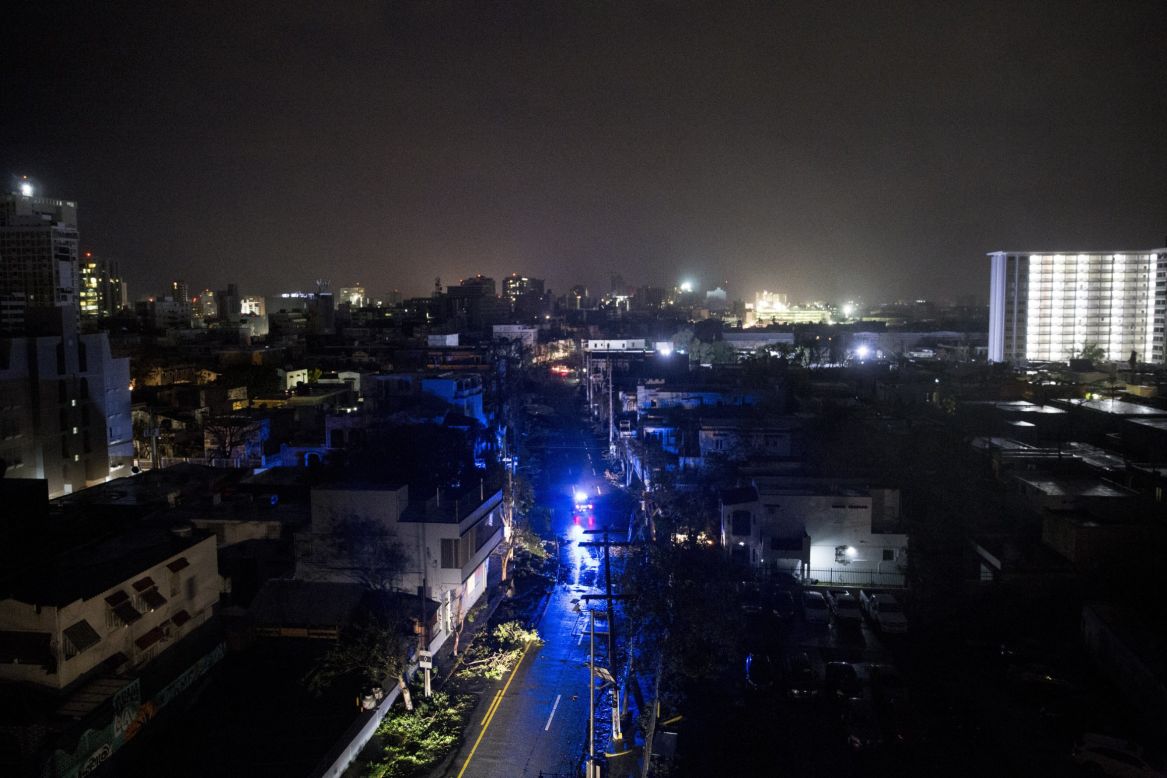 San Juan is shrouded in darkness after the hurricane knocked out power to the entire island of Puerto Rico.