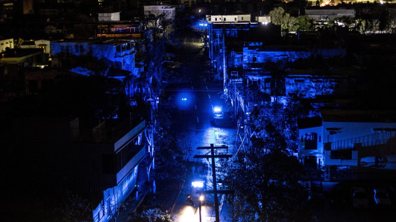 Darkness envelopes San Juan afte Hurricane Maria made landfall on Wendesday, leaving the entire island without power. 