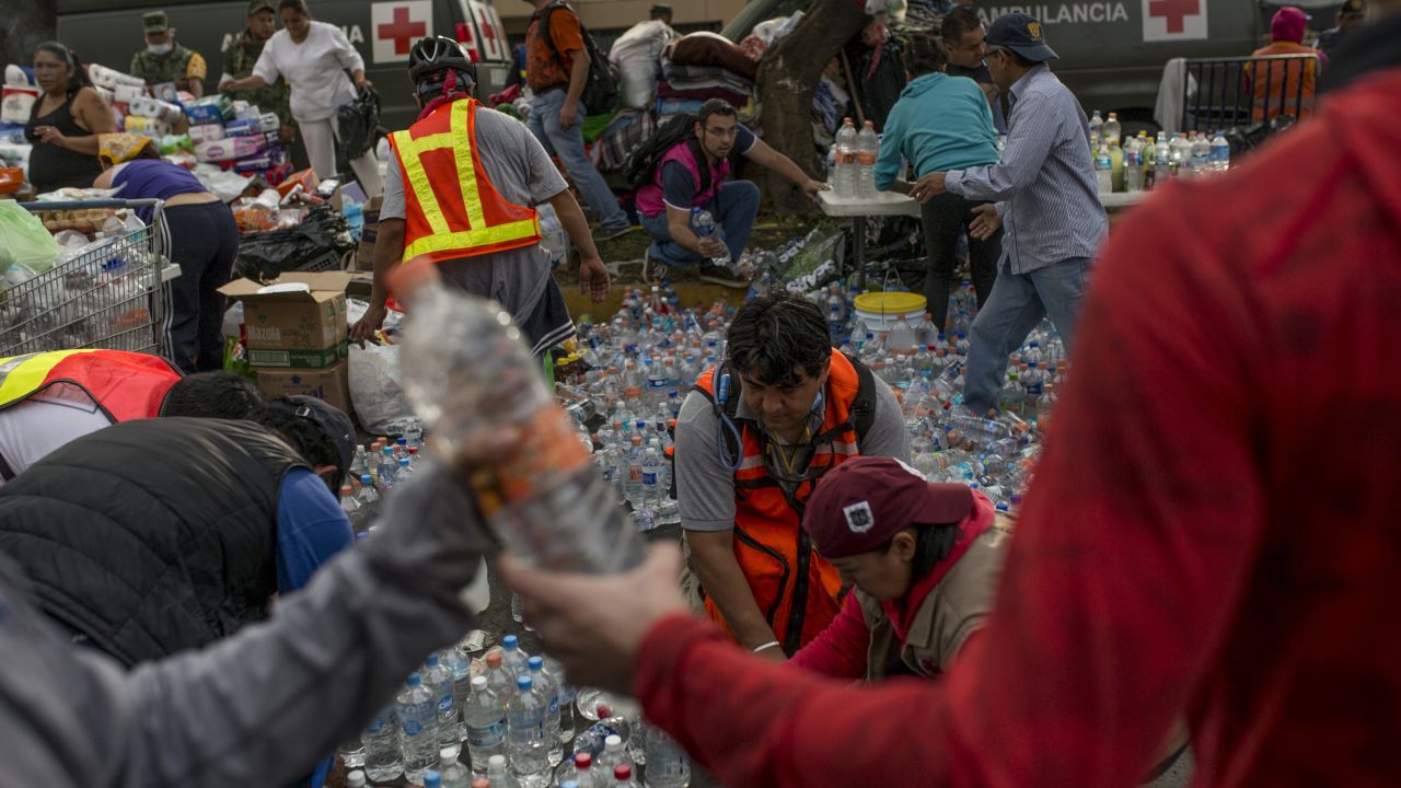 Volunteers organize donations in Mexico City on September 20.