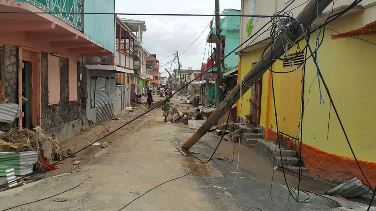Damage is seen in Roseau, Dominica, on September 20.