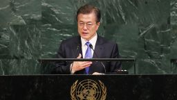 NEW YORK, NY - SEPTEMBER 21:  South Korean president Moon Jae-in speaks to world leaders at the 72nd United Nations (UN) General Assembly at UN headquarters on September 21, 2017 in New York City. Topics to be discussed at this year's gathering include Iran, North Korea and global warming.  