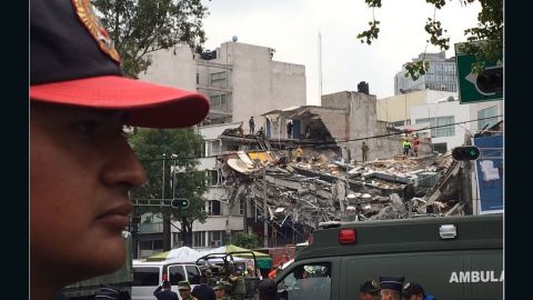 A rescue operation is underway Thursday at a collapsed building in Mexico City's Condesa section.