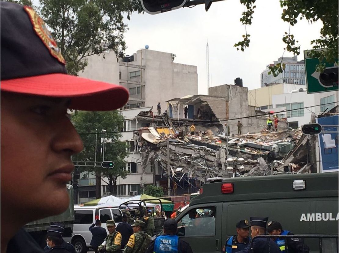 A rescue operation is underway Thursday at a collapsed building in Mexico City's Condesa section.
