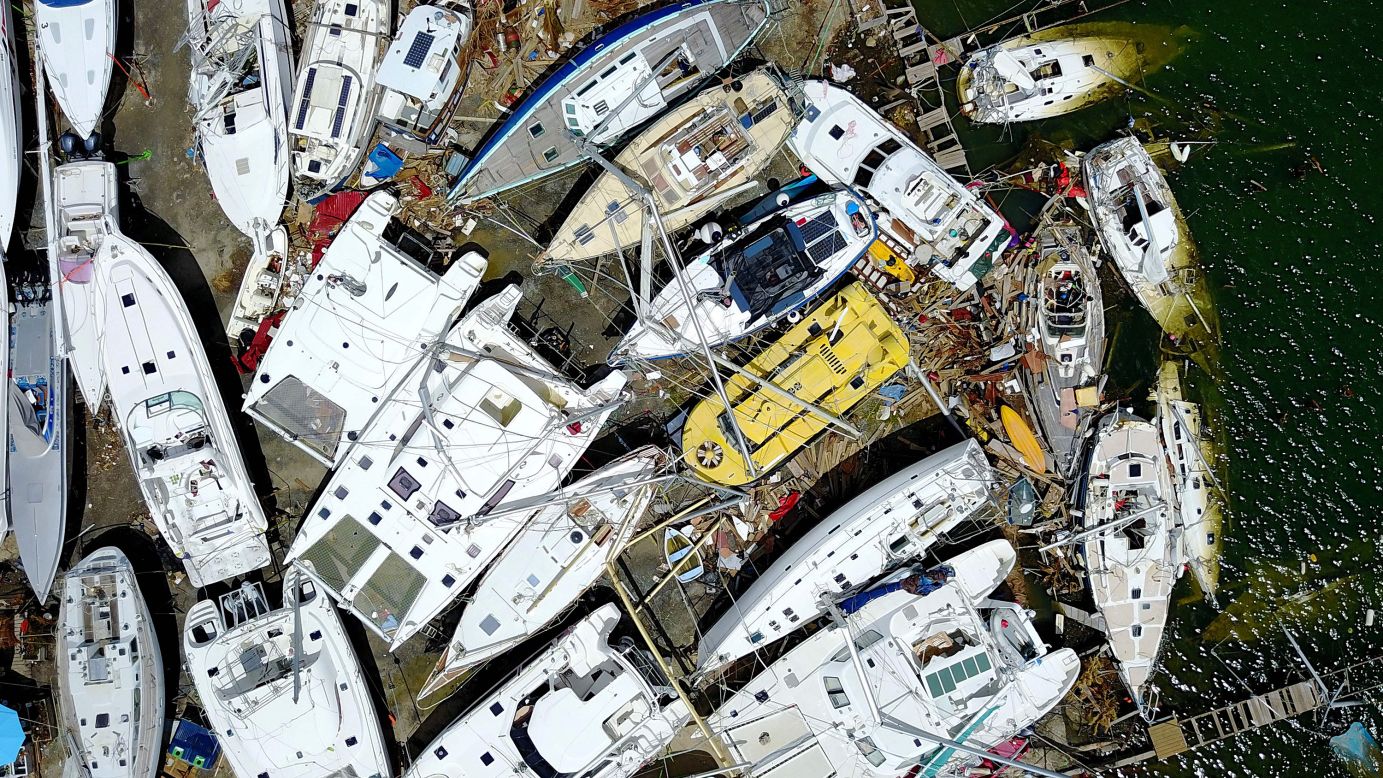 Stretching 650 miles from east to west, <a href="https://www.cnn.com/specials/hurricane-irma" target="_blank">Hurricane Irma</a> devastated the Caribbean and the US state of Florida in 2017. In this photo, wrecked boats are seen on the island of St Martin, days after it sustained extensive damage in the wake of the hurricane.