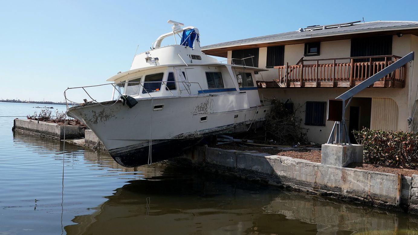 A damaged boat is seen in Cudjoe Key, Florida, on Sunday, September 17. Hurricane Irma's eye passed over Cudjoe Key, about 20 miles east of Key West. <a href="http://www.cnn.com/interactive/2017/09/us/hurricane-irma-florida-photos/" target="_blank">See more photos of Florida after Irma</a>