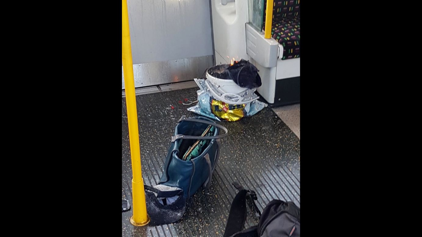 Eyewitness Sylvain Pennec took this photo of an improvised explosive device, top right, that injured at least 30 people on one of London's Underground trains on Friday, September 15. <a href="http://www.cnn.com/2017/09/15/europe/london-tube-security-incident/index.html" target="_blank">The blast</a> occurred during morning rush hour at the Parsons Green Tube station.