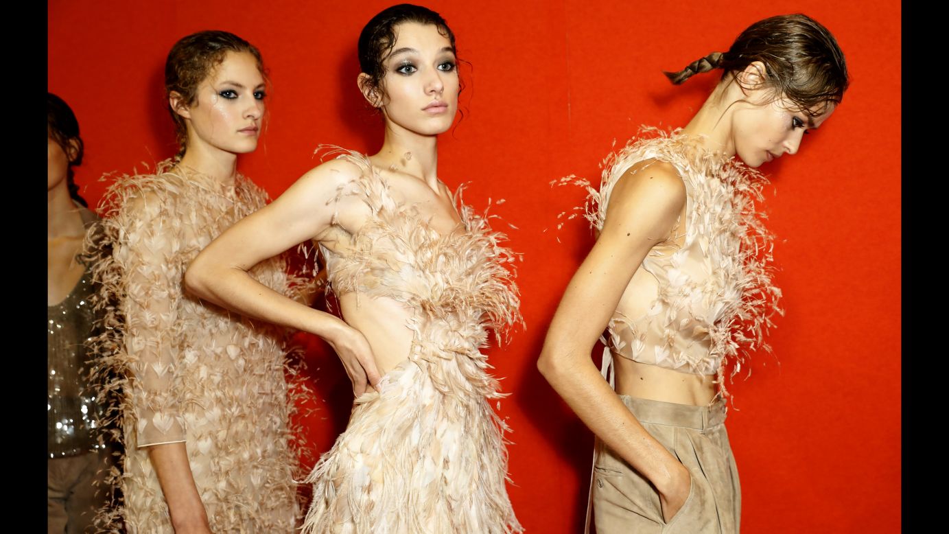 Models are seen backstage at an Alberta Ferretti show in Milan, Italy, on Wednesday, September 20.