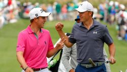 AUGUSTA, GEORGIA - APRIL 06:  Justin Thomas of the United States and Jordan Spieth of the United States walk on the seventh hole during the Par 3 Contest prior to the start of the 2016 Masters Tournament at Augusta National Golf Club on April 6, 2016 in Augusta, Georgia.  (Photo by Kevin C. Cox/Getty Images)