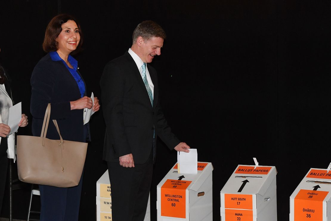 Prime Minister Bill English and his wife Mary cast their votes in Wellington on September 21.