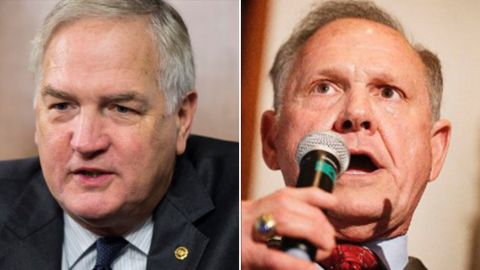 At left, Sen. Luther Strange, and on right, Roy Moore, both Republicans from Alabama