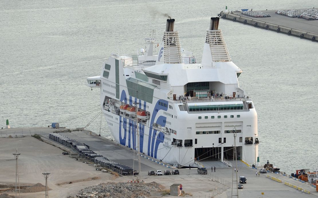 The Spanish government has moored three ships, one pictured, to the dock of Barcelona's port to house police reinforcements ahead of the proposed but illegal referendum.