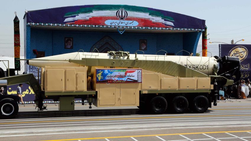 The new Iranian long range missile Khoramshahr is displayed during the annual military parade marking the anniversary of the outbreak of its devastating 1980-1988 war with Saddam Hussein's Iraq, on September 22,2017 in Tehran,
President Hassan Rouhani vowed that Iran would boost its ballistic missile capabilities despite criticism from the United States and also France. / AFP PHOTO / str        (Photo credit should read STR/AFP/Getty Images)