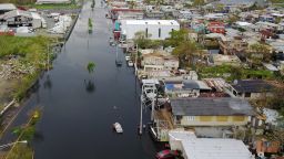 An aerial view shows the flooded neighborhood of Juana Matos in the aftermath of Hurricane Maria in Catano, Puerto Rico, on Friday, September 22.