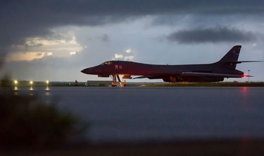 A U.S. Air Force B-1B Lancer deployed from Ellsworth Air Force Base, South Dakota, prepares to take off from Andersen AFB, Guam, Sept. 23, 2017. 