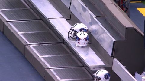 An empty Tennessee Titans bench during the national anthem for their game with the Seahawks.