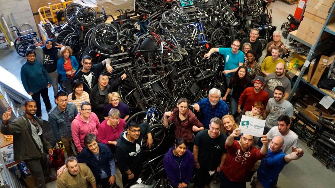 NJT Volunteers help to pack up 500 donated wheelchairs, which were sent to Honduras.