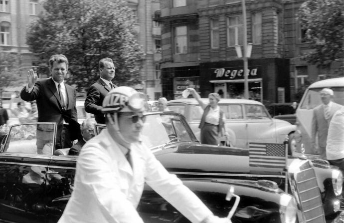 <strong>Robert Kennedy and Willy Brandt, Kurfurstendamm, West Berlin, June 25, 1964</strong>: Hailstone captured history in the making when he photographed Robert Kennedy in Berlin in 1964. The politician was in town to mark the anniversary of John F. Kennedy's "I am a Berliner" speech.