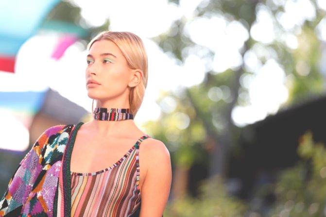 Hailey Baldwin dons Missoni's signature knitted stripes.