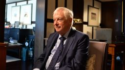 Chris Patten, the last British governor of Hong Kong, speaks to CNN during an interview on September 21, 2017.