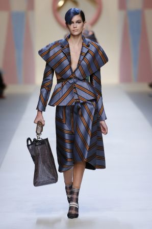 Cindy Crawford's look-alike teenage daughter Kaia Gerber opened the Fendi show.