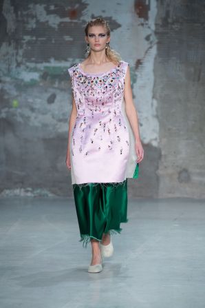 Marni's designer, Francesco Risso, presented bright colors, unfinished hems and layering.