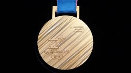 The back side of the gold medal on display at PyeongChang 2018 Olympic medal unveiling ceremony at the Seoul Dongdaemun Design Plaza on September 21, 2017, in Seoul, South Korea. 